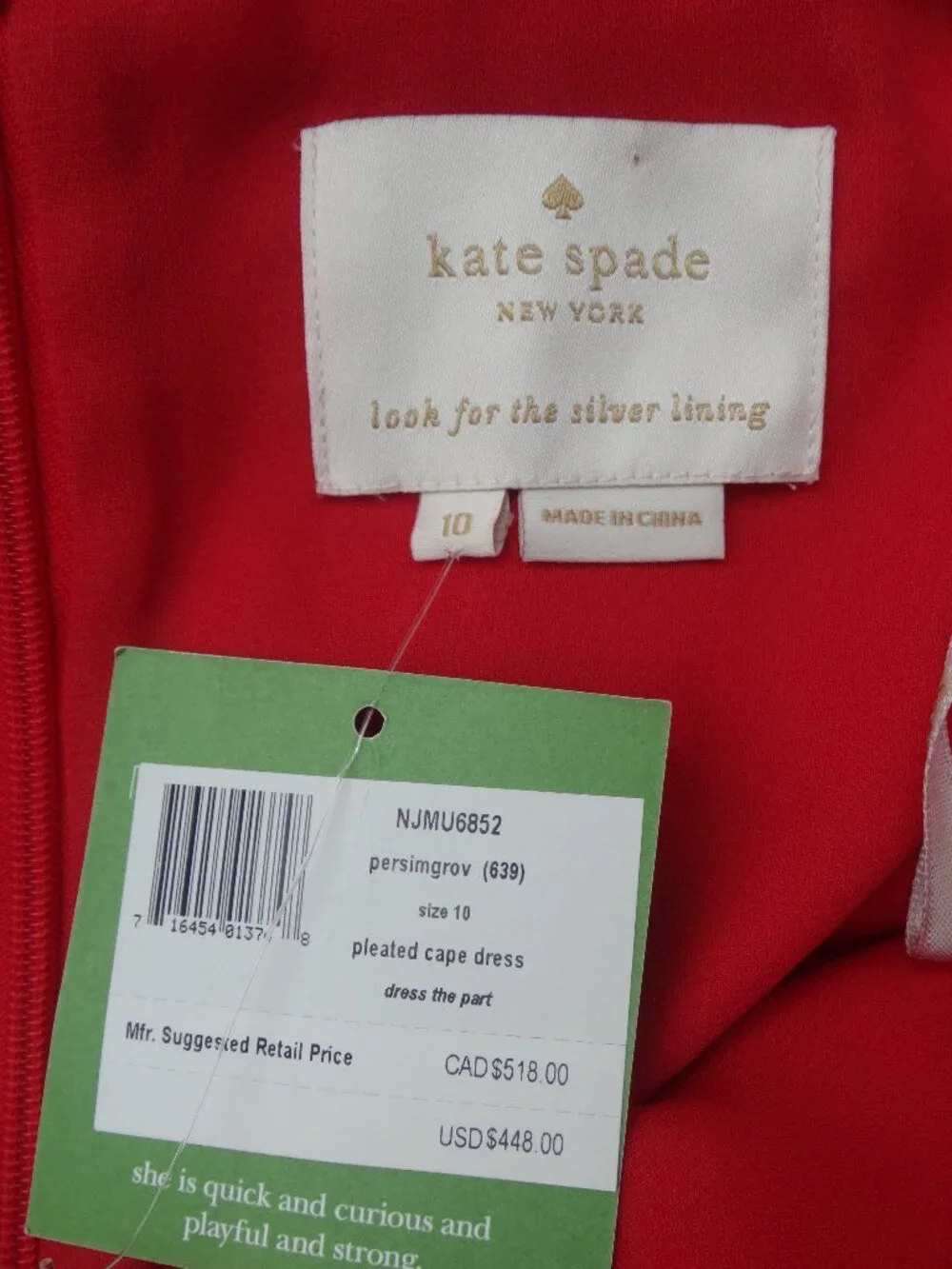 New KATE SPADE Size 10 Persimmon Grove Pleated Cape Dress $448, formal occasions
